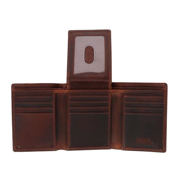 CTM Men's Oil Tanned Leather Trifold Wallet with ID Flap - Picture 3 of 4
